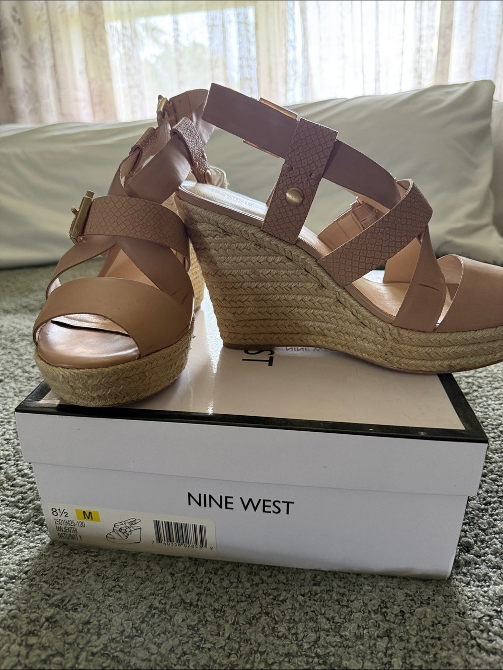 Nine West Neutral Tan Braided Espadrille Wedge Sandals